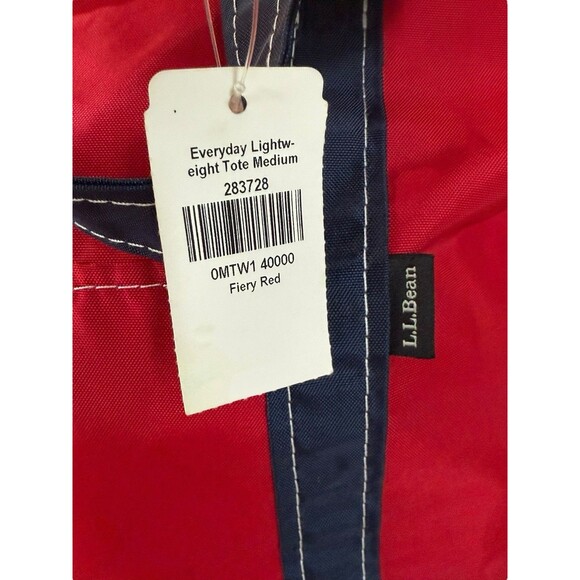 L.L. Bean NYLON Boat Tote Bag Medium Zipper Red Blue Stripe NWT 283728 - Picture 6 of 8